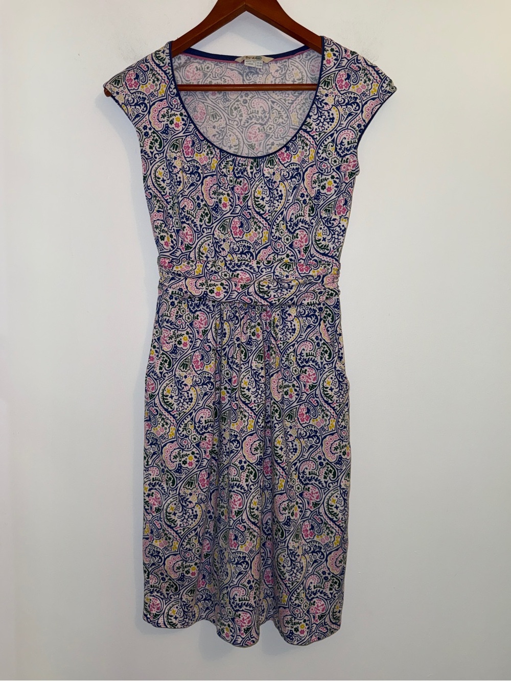Boden Margot Jersey Paisley Floral Cap Sleeve Dress Pockets US 4 UK 8 - Picture 3 of 12